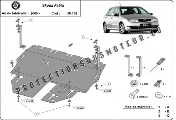 Protection sous moteur et de la boîte de vitesse Skoda Fabia 1