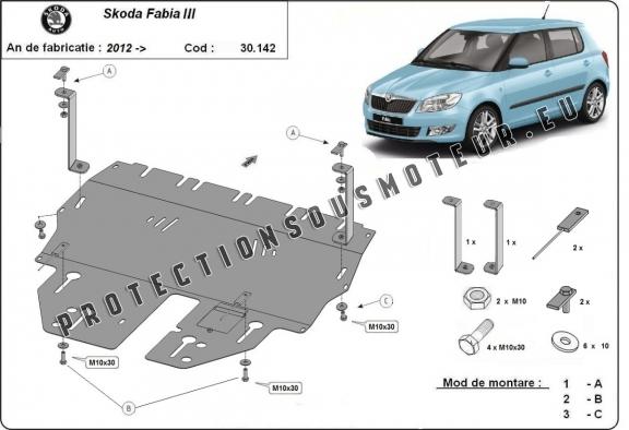 Protection sous moteur et de la boîte de vitesse Skoda Fabia 3