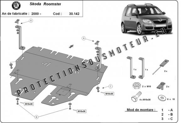Protection sous moteur et de la boîte de vitesse Skoda Roomster