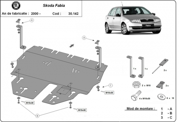 Protection sous moteur et de la boîte de vitesse Skoda Fabia 1