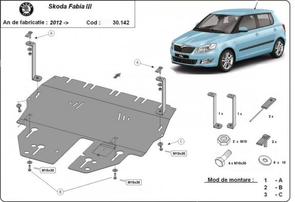 Protection sous moteur et de la boîte de vitesse Skoda Fabia 3
