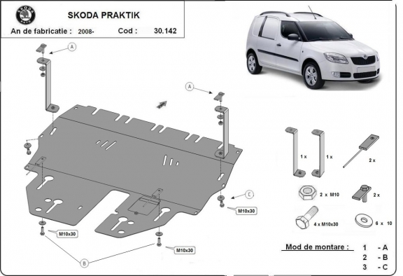 Protection sous moteur et de la boîte de vitesse Skoda Praktik