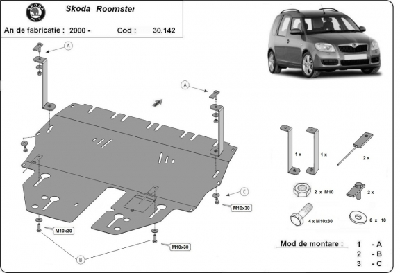 Protection sous moteur et de la boîte de vitesse Skoda Roomster