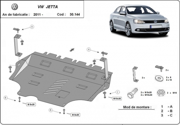 Protection sous moteur et de la boîte de vitesse Volkswagen VW Jetta