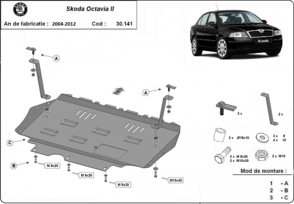 Protection sous moteur et de la boîte de vitesse Skoda Octavia 2