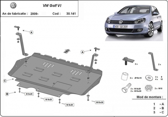 Protection sous moteur et de la boîte de vitesse VW Golf 6
