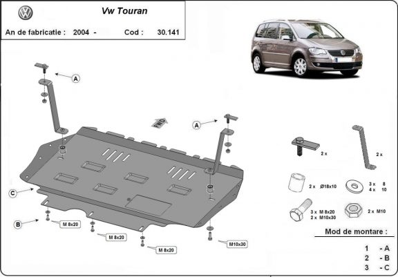 Protection sous moteur et de la boîte de vitesse Volkswagen Touran