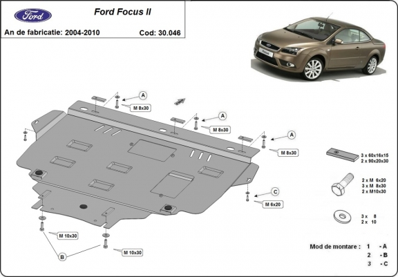 Protection sous moteur et de la boîte de vitesse Ford Focus 2