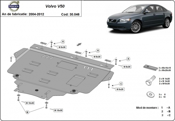 Protection sous moteur et de la boîte de vitesse Volvo V50