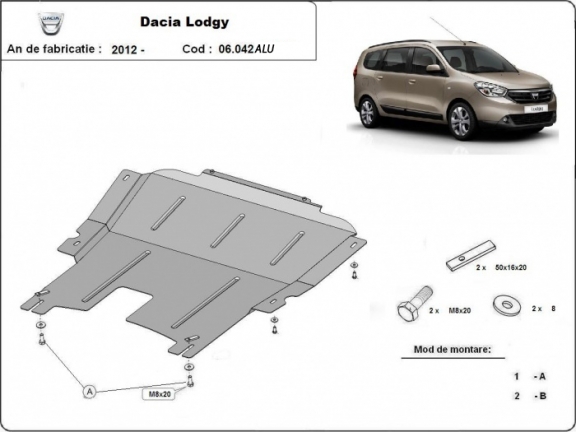 Protection sous moteur et de la boîte de vitesse DACIA LODGY - Aluminum