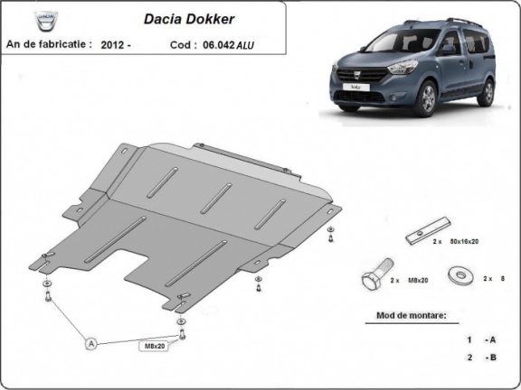 Aluminium protection sous moteur et de la boîte de vitesse Dacia Dokker