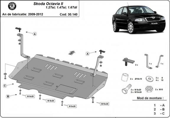 Protection sous moteur et de la boîte de vitesse Skoda Octavia 2