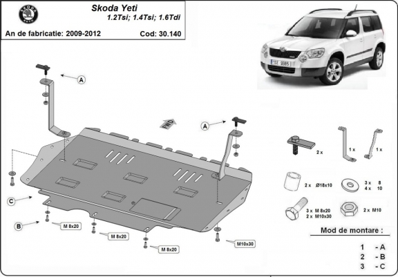 Protection sous moteur et de la boîte de vitesse Skoda Yeti