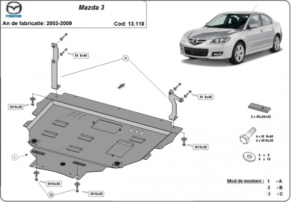 Protection sous moteur et de la boîte de vitesse Mazda 3