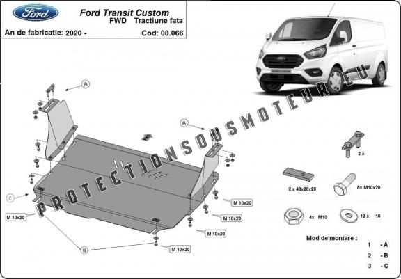 Protection sous moteur et de la boîte de vitesse Ford Transit Custom - Traction