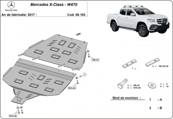 Protection de la boîte de vitesse et protection de la boîte de transfert Mercedes X-Class W470