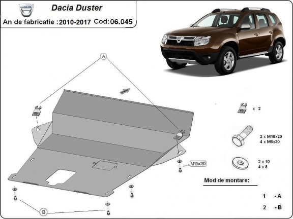 Protection sous moteur et de la boîte de vitesse Dacia Duster - 2,5 mm