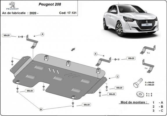 Protection sous moteur et de la boîte de vitesse Peugeot 208