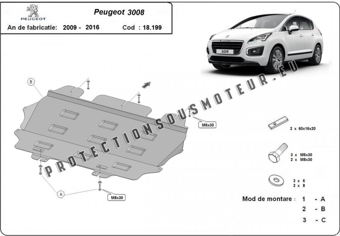 Cache sous moteur partie avant sous pare choc pour Peugeot 3008 et 5008