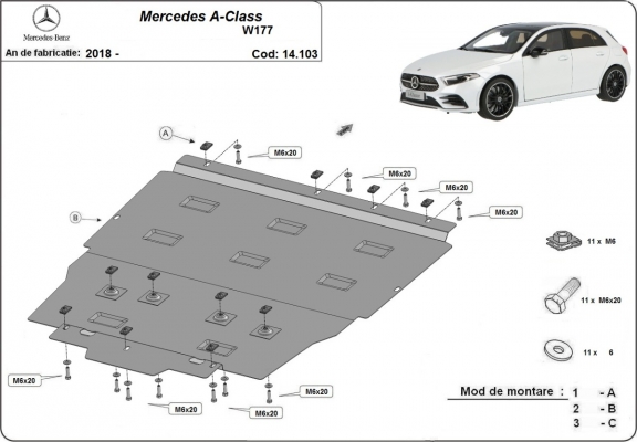 Protection sous moteur et de la boîte de vitesse Mercedes A-Class W177
