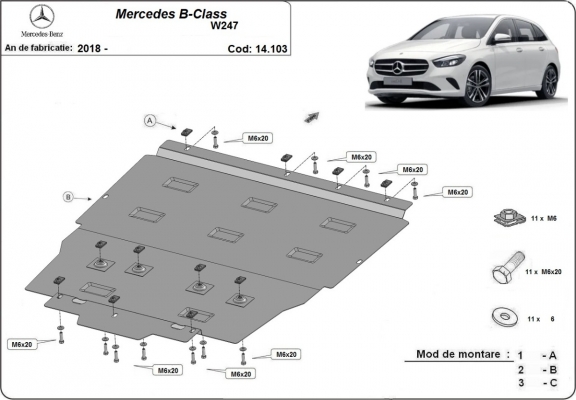 Protection sous moteur et de la boîte de vitesse Mercedes B-Class W247