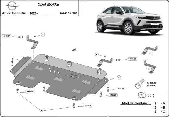 Protection sous moteur et de la boîte de vitesse Opel Mokka B