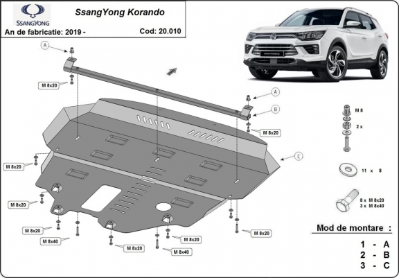 Protection sous moteur et de la radiateur SsangYong Korando