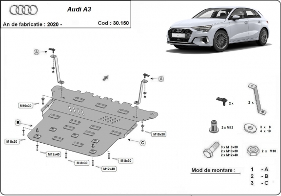 Protection sous moteur et de la boîte de vitesse Audi A3