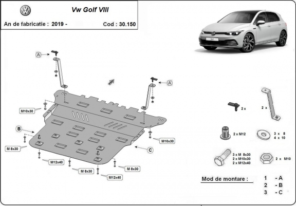 Protection sous moteur et de la boîte de vitesse VW Golf 8