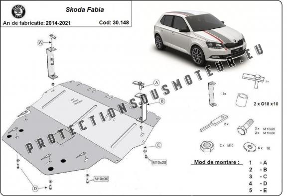 Protection sous moteur et de la boîte de vitesse Skoda Fabia 3 Diesel