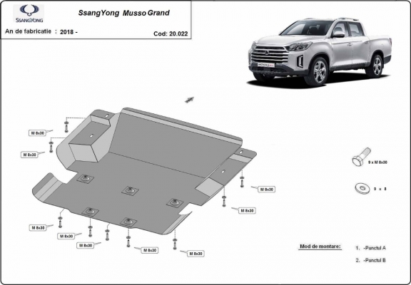 Protection sous moteur et de la radiateur Ssangyong Musso Grand