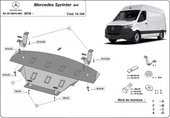 Protection sous moteur et de la boîte de vitesse Mercedes Sprinter 907 4x4