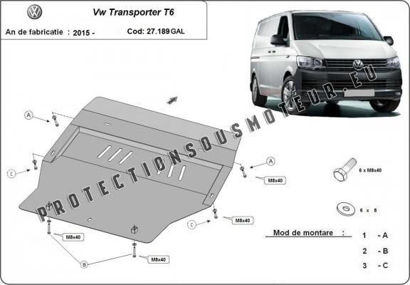 Acier galvanisé protection sous moteur et de la boîte de vitesse Volkswagen Transporter T6