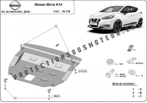 Protection sous moteur et de la boîte de vitesse Nissan Micra
