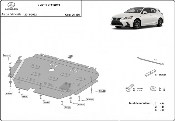 Protection sous moteur et de la boîte de vitesse Lexus CT200H