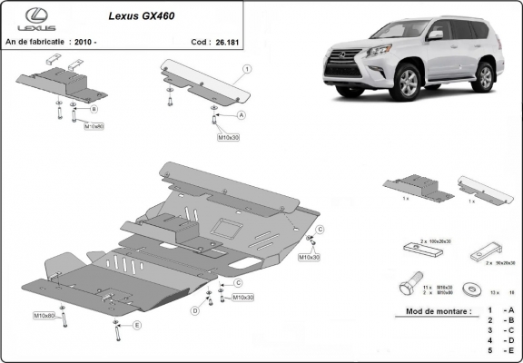 Protection sous moteur et de la boîte de vitesse Lexus GX460