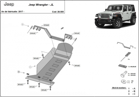 Protection sous moteur Jeep Wrangler - JL