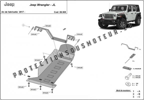 Protection sous moteur et de la boîte de vitesse Jeep Wrangler - JL