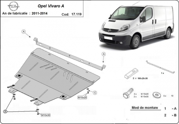 Protection sous moteur et de la boîte de vitesse Opel Vivaro A (2011-2014)