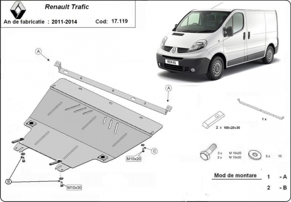 Protection sous moteur et de la boîte de vitesse Renault Trafic 2 (2011-2014)