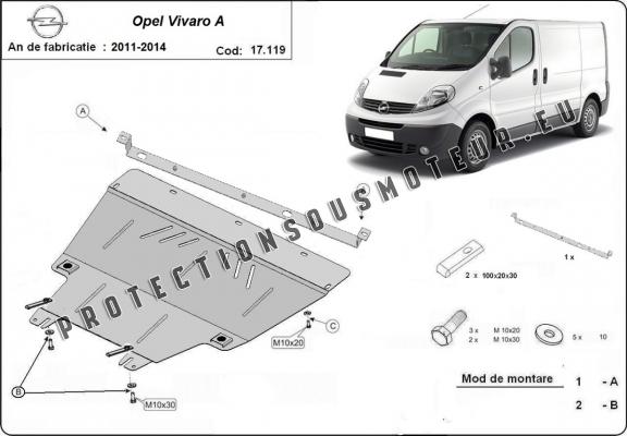 Protection sous moteur et de la boîte de vitesse Opel Vivaro (2011-2014)