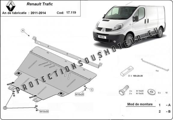 Protection sous moteur et de la boîte de vitesse Renault Trafic (2011-2014)