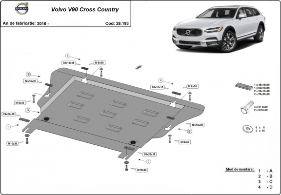 Protection sous moteur et de la boîte de vitesse Volvo V90 Cross Country