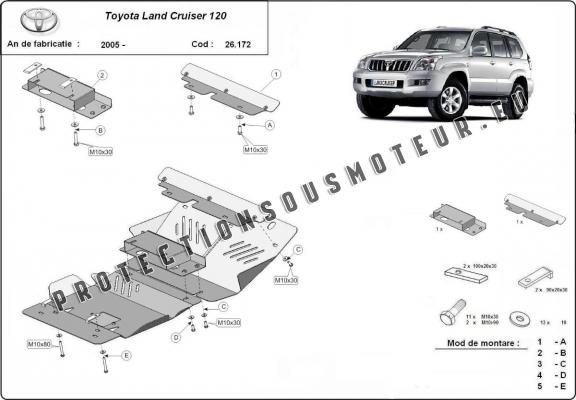 Protection Sous Moteur Toyota Land Cruiser J120 - Aluminium