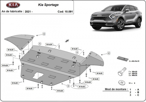 Protection sous moteur et de la boîte de vitesse Kia Sportage