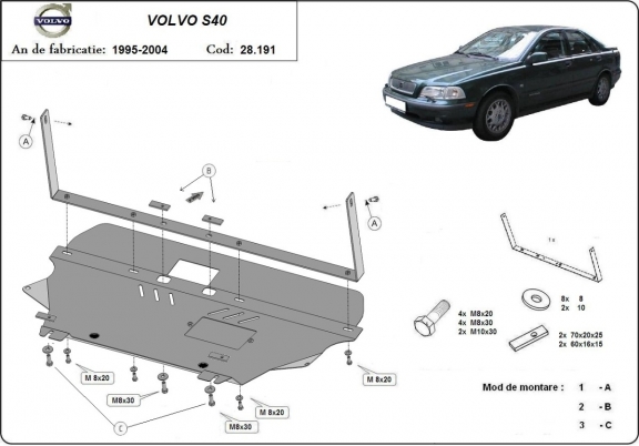 Protection sous moteur et de la boîte de vitesse Volvo S40