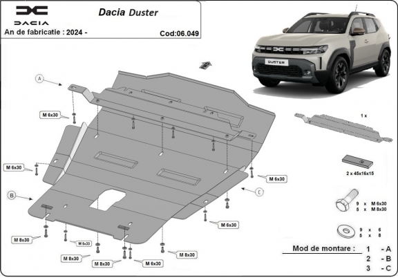 Protection sous moteur et de la boîte de vitesse Dacia Duster - 4x4