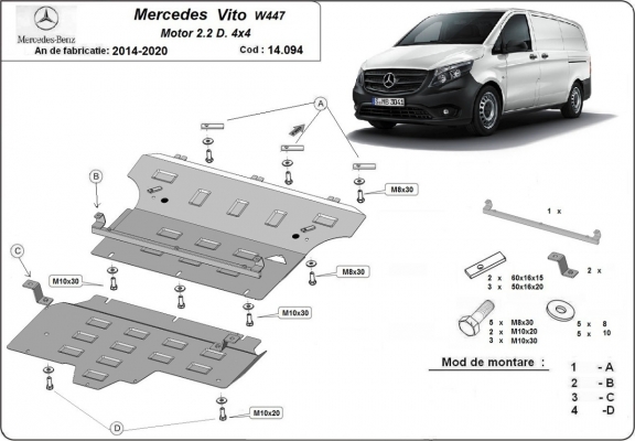 Protection sous moteur et de la boîte de vitesse  Mercedes Vito W447 2.2 D, 4x4