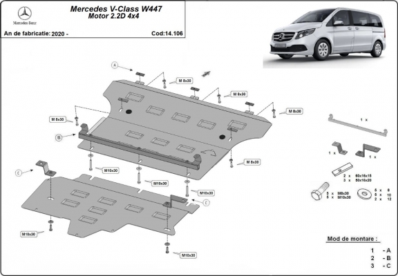 Protection sous moteur et de la boîte de vitesse  Mercedes V-Class W447 2.2 D, 4x4
