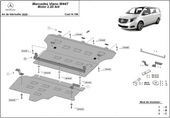 Protection sous moteur et de la boîte de vitesse  Mercedes Viano W447 2.2 D, 4x4